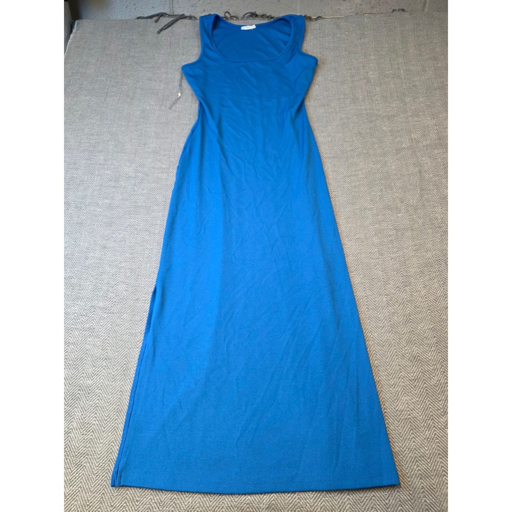 Mittoshop Tank Dress Women's Medium Blue Ribbed Sleeveless Scoop Neck Pullover